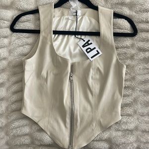 LPA leather ivory vest with zipper